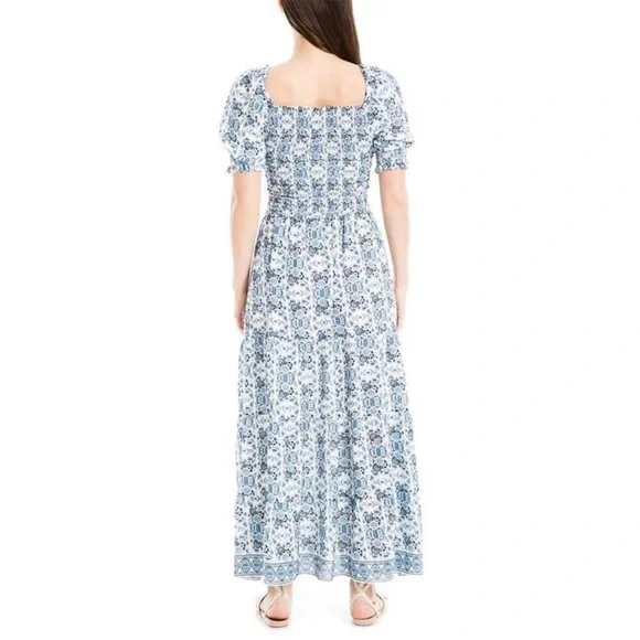 Max Studio Printed Smocked Bodice Tiered Maxi Dress Cruise Vacation Beach Resort - Picture 2 of 11